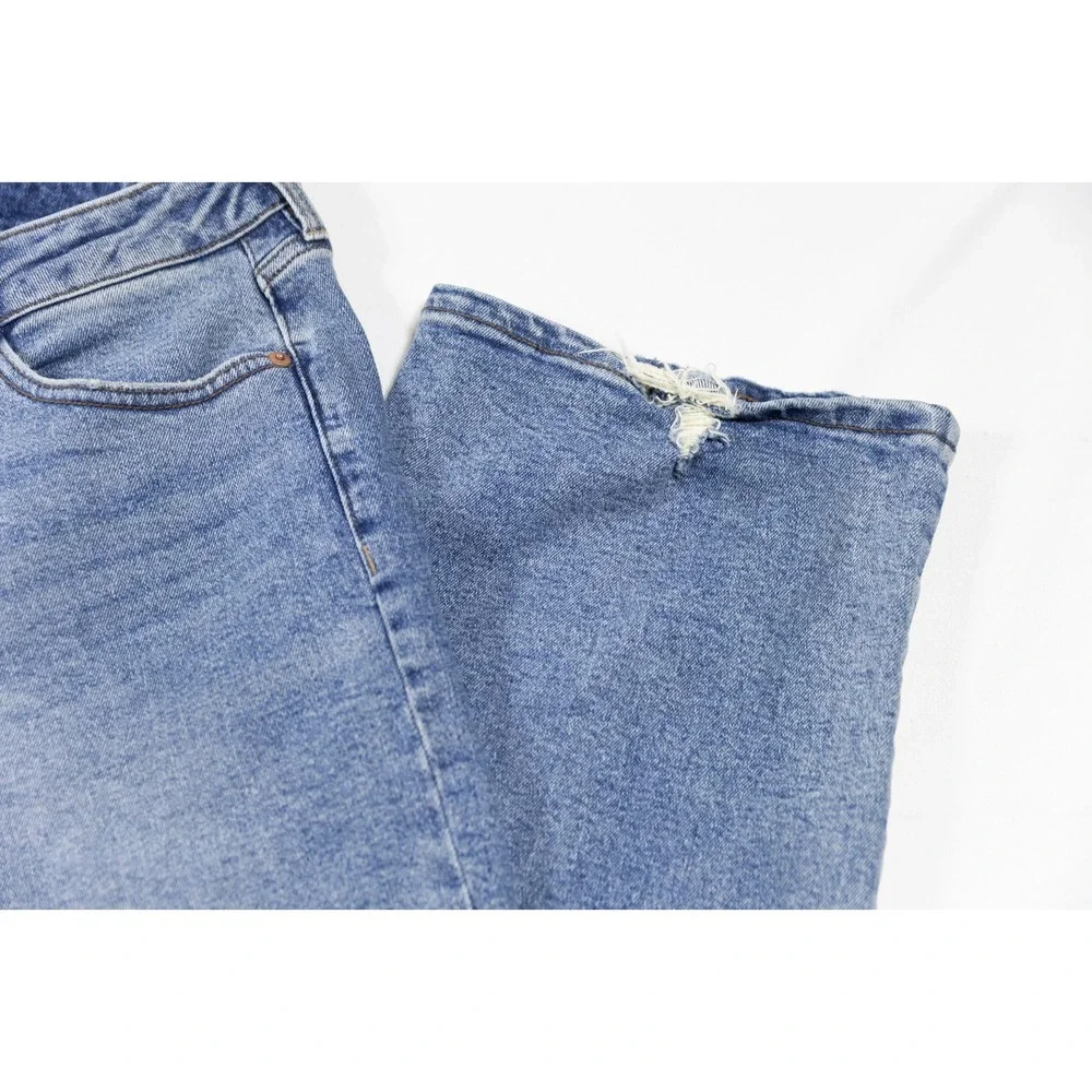 Ava & Viv Womens High Rise Straight Leg Jeans Blue Distressed Hem Size 18W